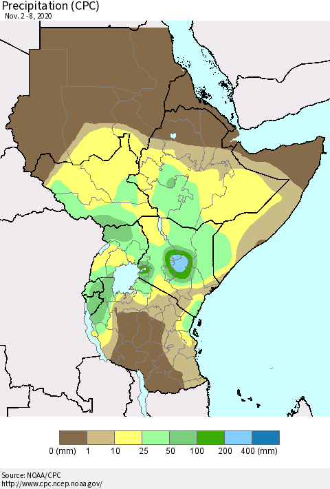 Eastern Africa Precipitation (CPC) Thematic Map For 11/2/2020 - 11/8/2020
