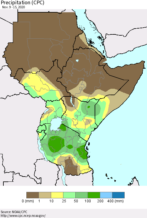 Eastern Africa Precipitation (CPC) Thematic Map For 11/9/2020 - 11/15/2020