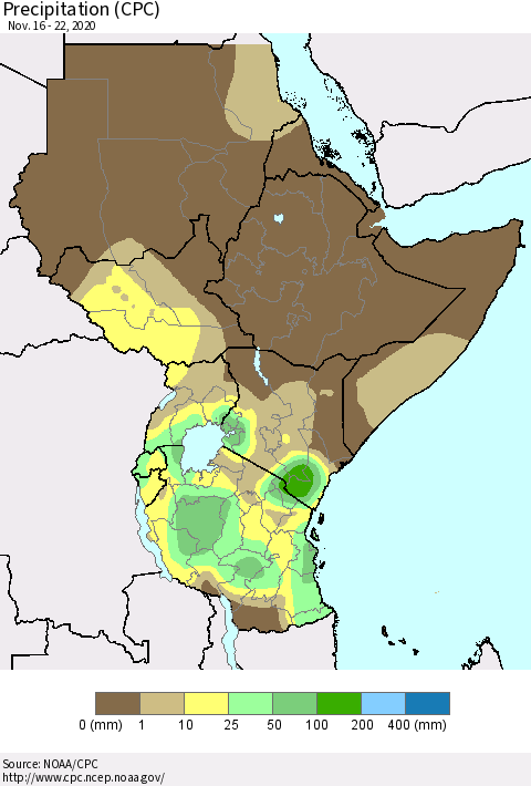 Eastern Africa Precipitation (CPC) Thematic Map For 11/16/2020 - 11/22/2020
