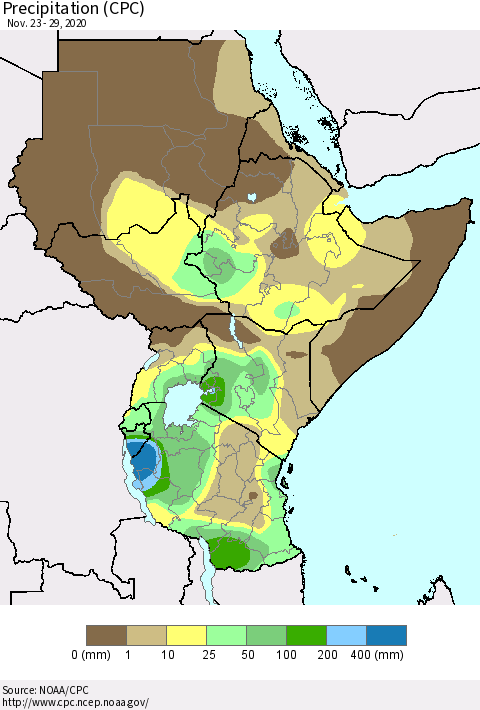 Eastern Africa Precipitation (CPC) Thematic Map For 11/23/2020 - 11/29/2020