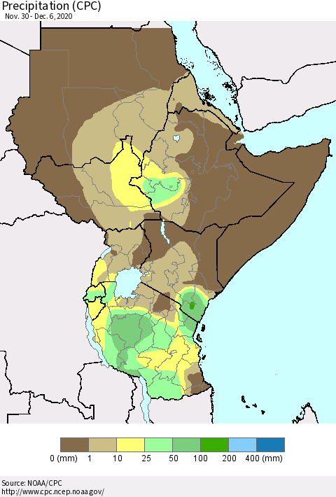 Eastern Africa Precipitation (CPC) Thematic Map For 11/30/2020 - 12/6/2020