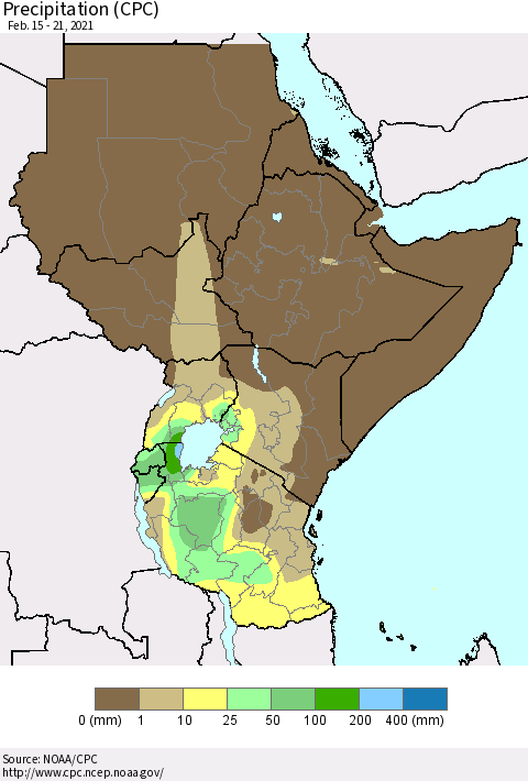 Eastern Africa Precipitation (CPC) Thematic Map For 2/15/2021 - 2/21/2021