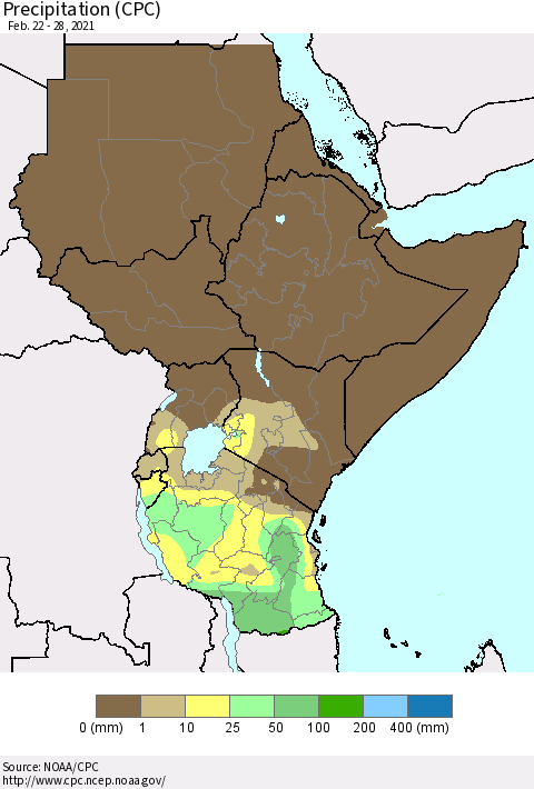 Eastern Africa Precipitation (CPC) Thematic Map For 2/22/2021 - 2/28/2021