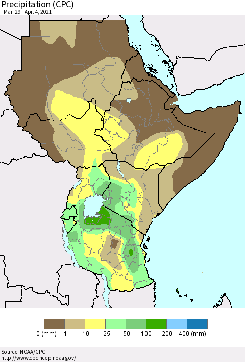 Eastern Africa Precipitation (CPC) Thematic Map For 3/29/2021 - 4/4/2021