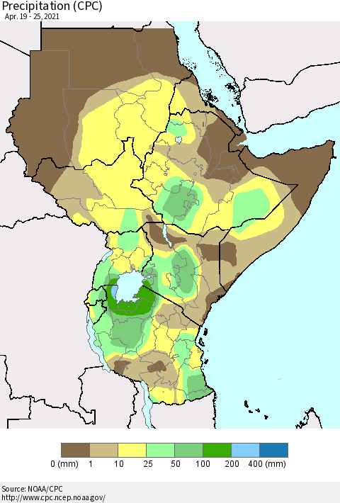 Eastern Africa Precipitation (CPC) Thematic Map For 4/19/2021 - 4/25/2021