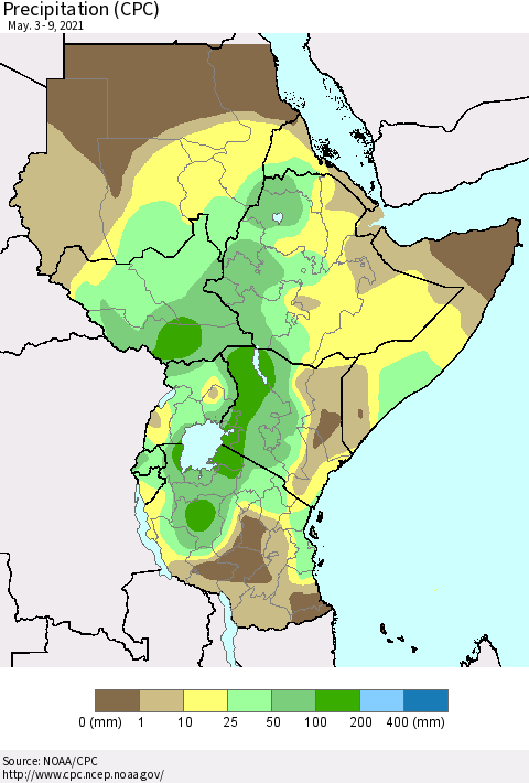 Eastern Africa Precipitation (CPC) Thematic Map For 5/3/2021 - 5/9/2021