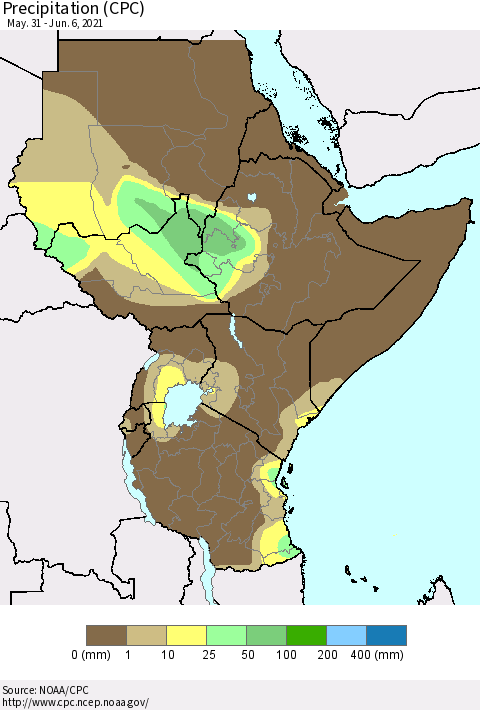 Eastern Africa Precipitation (CPC) Thematic Map For 5/31/2021 - 6/6/2021