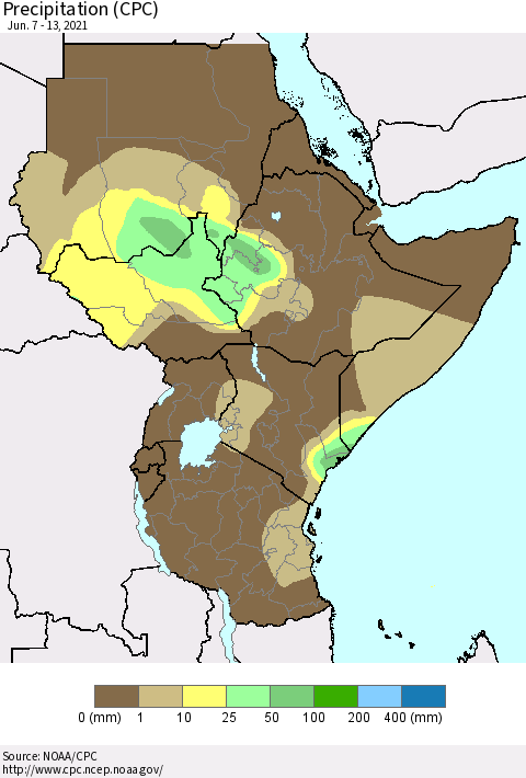 Eastern Africa Precipitation (CPC) Thematic Map For 6/7/2021 - 6/13/2021