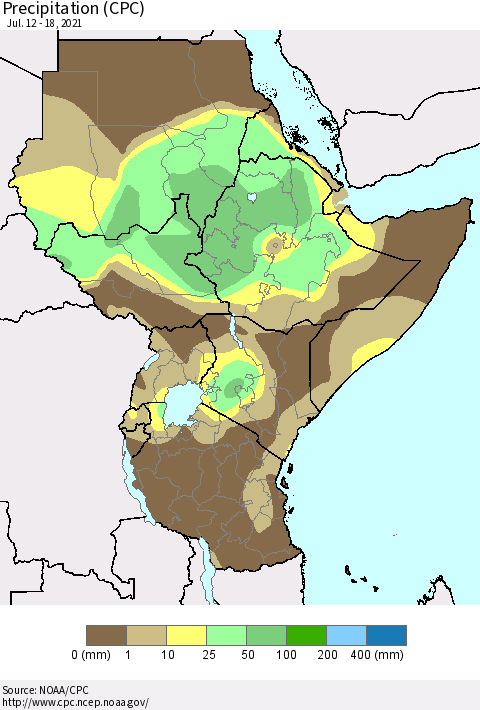 Eastern Africa Precipitation (CPC) Thematic Map For 7/12/2021 - 7/18/2021