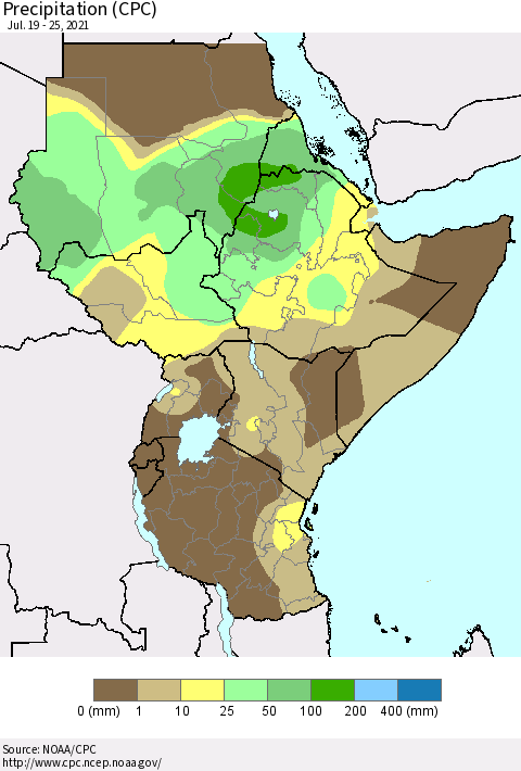Eastern Africa Precipitation (CPC) Thematic Map For 7/19/2021 - 7/25/2021