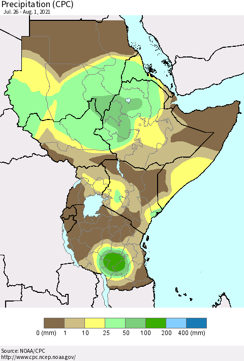 Eastern Africa Precipitation (CPC) Thematic Map For 7/26/2021 - 8/1/2021