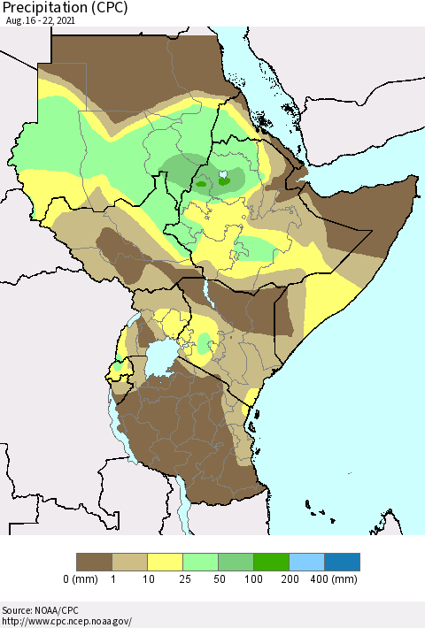 Eastern Africa Precipitation (CPC) Thematic Map For 8/16/2021 - 8/22/2021