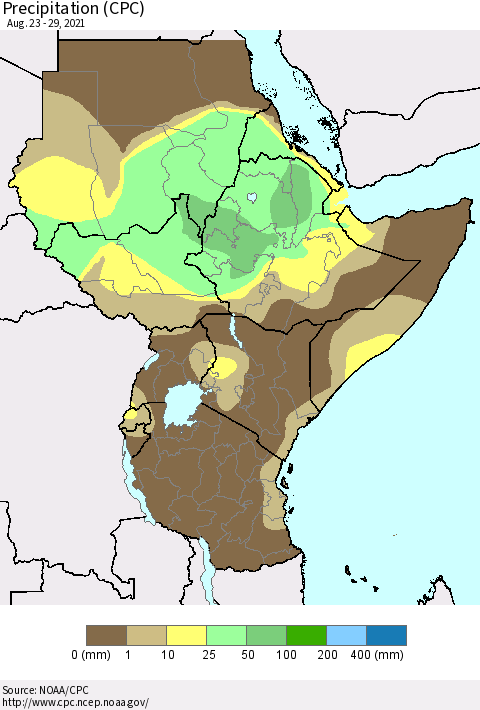 Eastern Africa Precipitation (CPC) Thematic Map For 8/23/2021 - 8/29/2021