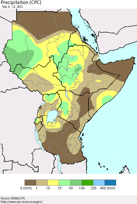 Eastern Africa Precipitation (CPC) Thematic Map For 9/6/2021 - 9/12/2021