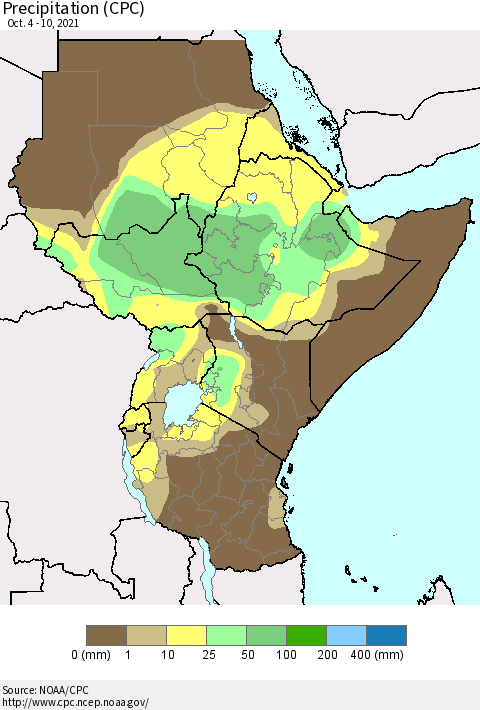 Eastern Africa Precipitation (CPC) Thematic Map For 10/4/2021 - 10/10/2021