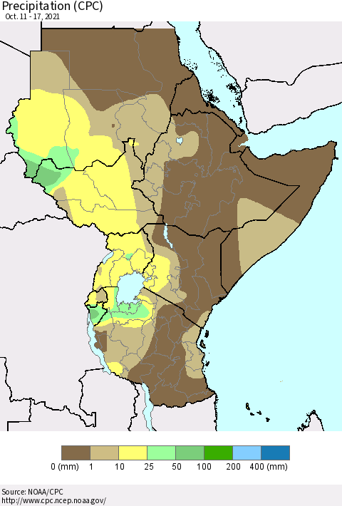 Eastern Africa Precipitation (CPC) Thematic Map For 10/11/2021 - 10/17/2021