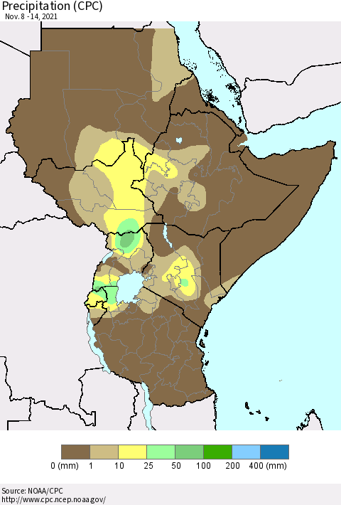 Eastern Africa Precipitation (CPC) Thematic Map For 11/8/2021 - 11/14/2021