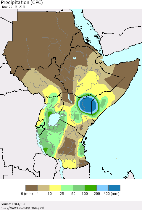Eastern Africa Precipitation (CPC) Thematic Map For 11/22/2021 - 11/28/2021
