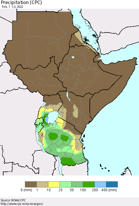 Eastern Africa Precipitation (CPC) Thematic Map For 2/7/2022 - 2/13/2022