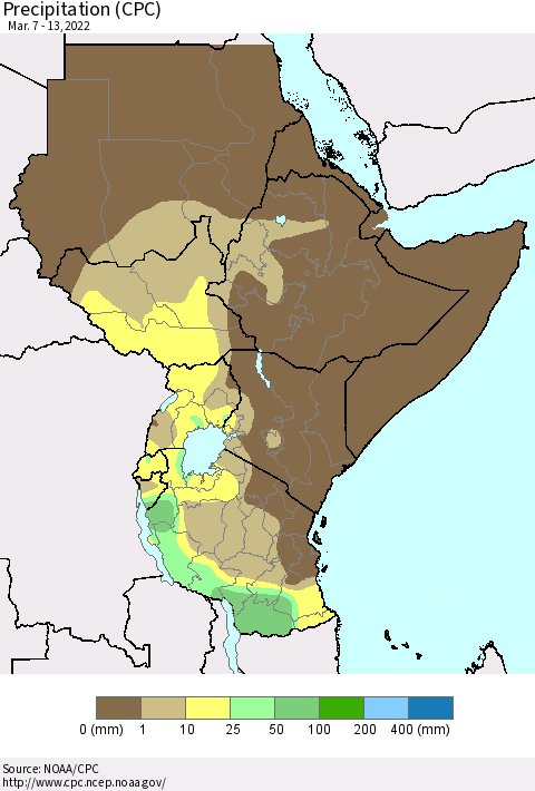 Eastern Africa Precipitation (CPC) Thematic Map For 3/7/2022 - 3/13/2022