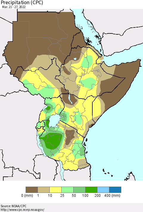Eastern Africa Precipitation (CPC) Thematic Map For 3/21/2022 - 3/27/2022