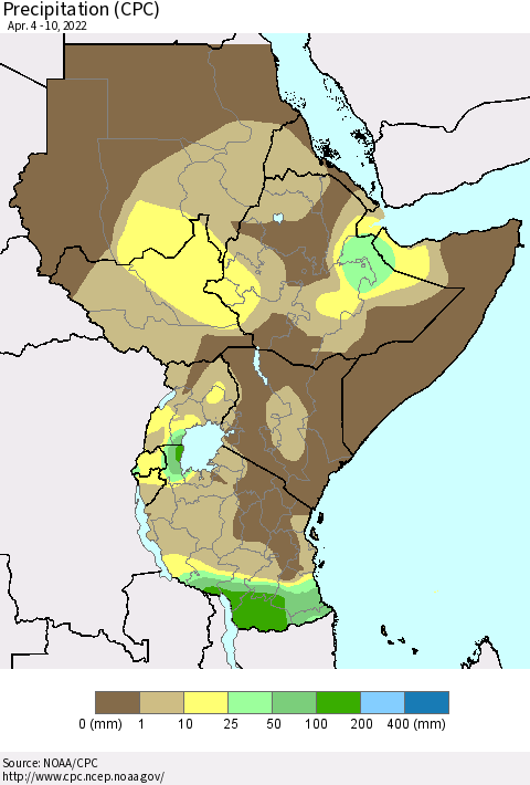 Eastern Africa Precipitation (CPC) Thematic Map For 4/4/2022 - 4/10/2022