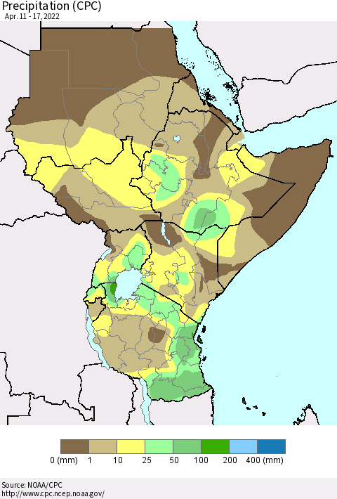 Eastern Africa Precipitation (CPC) Thematic Map For 4/11/2022 - 4/17/2022