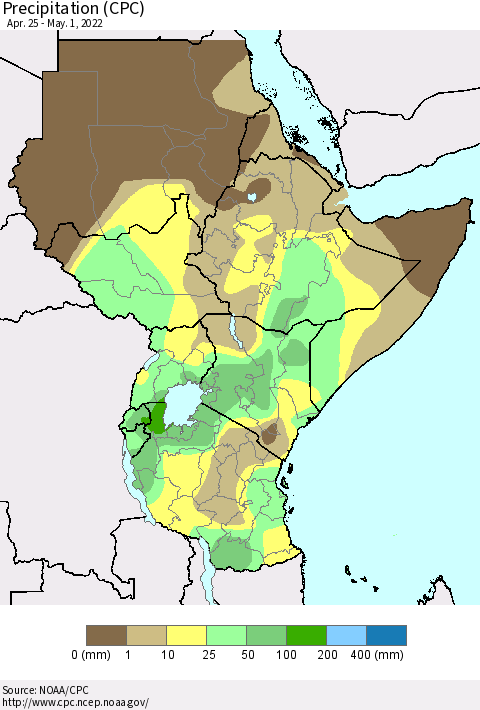 Eastern Africa Precipitation (CPC) Thematic Map For 4/25/2022 - 5/1/2022