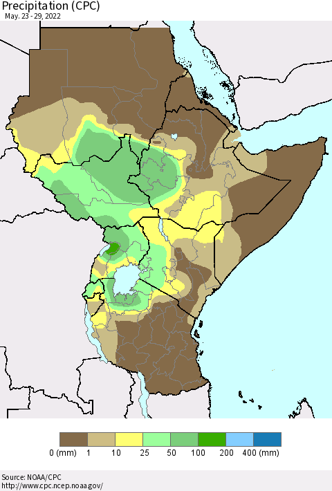 Eastern Africa Precipitation (CPC) Thematic Map For 5/23/2022 - 5/29/2022