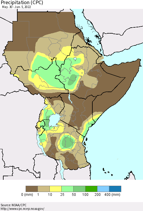 Eastern Africa Precipitation (CPC) Thematic Map For 5/30/2022 - 6/5/2022