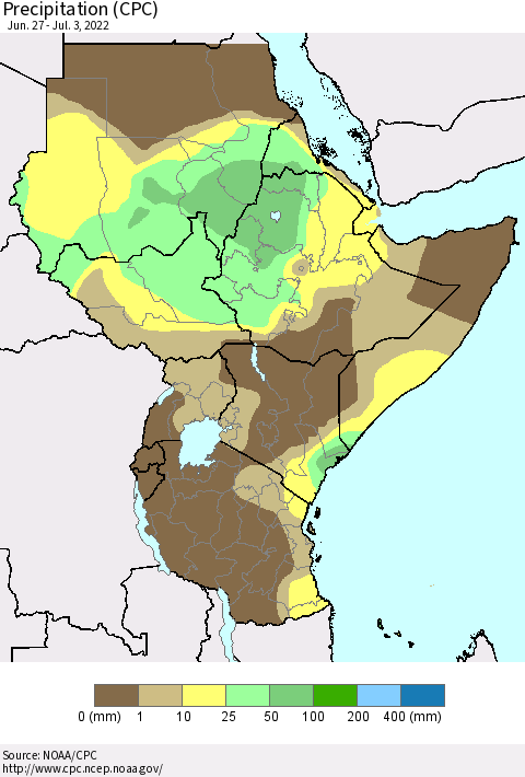 Eastern Africa Precipitation (CPC) Thematic Map For 6/27/2022 - 7/3/2022