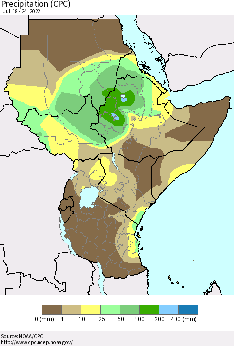 Eastern Africa Precipitation (CPC) Thematic Map For 7/18/2022 - 7/24/2022