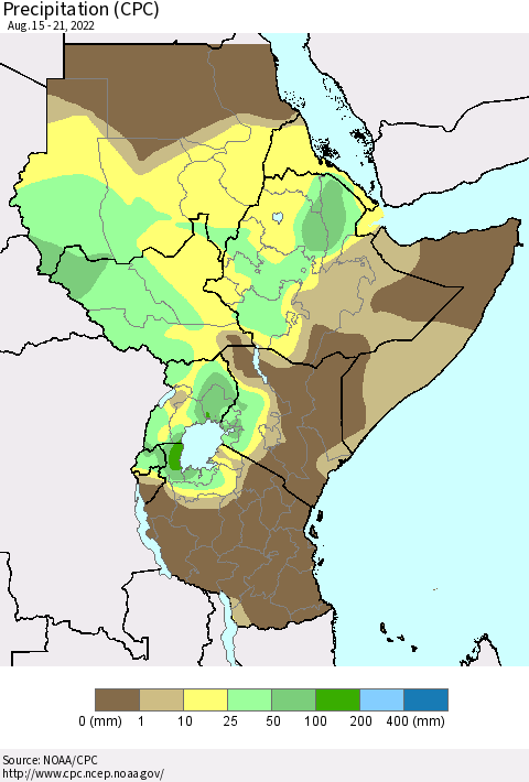 Eastern Africa Precipitation (CPC) Thematic Map For 8/15/2022 - 8/21/2022