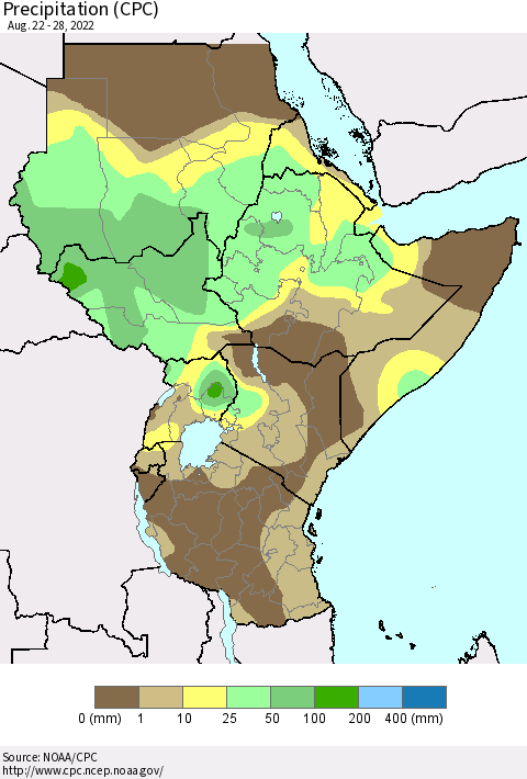 Eastern Africa Precipitation (CPC) Thematic Map For 8/22/2022 - 8/28/2022