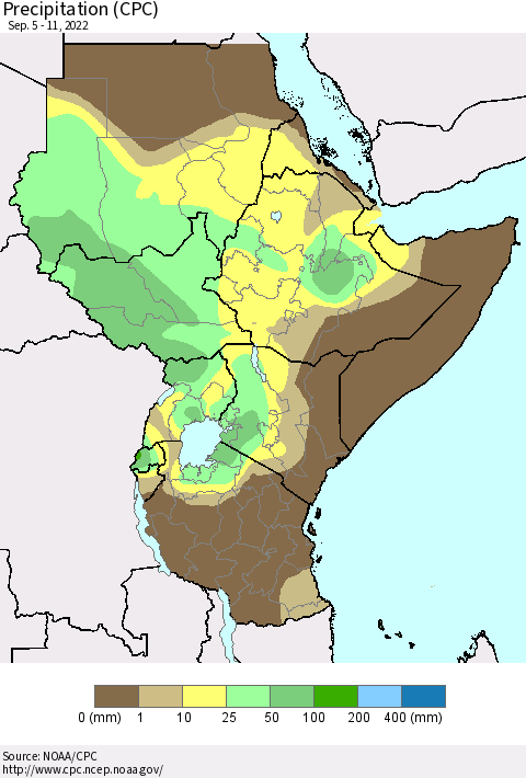 Eastern Africa Precipitation (CPC) Thematic Map For 9/5/2022 - 9/11/2022