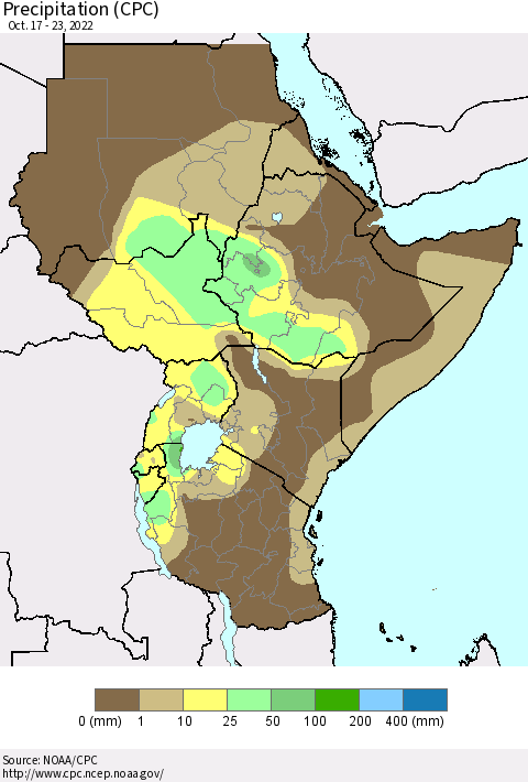 Eastern Africa Precipitation (CPC) Thematic Map For 10/17/2022 - 10/23/2022