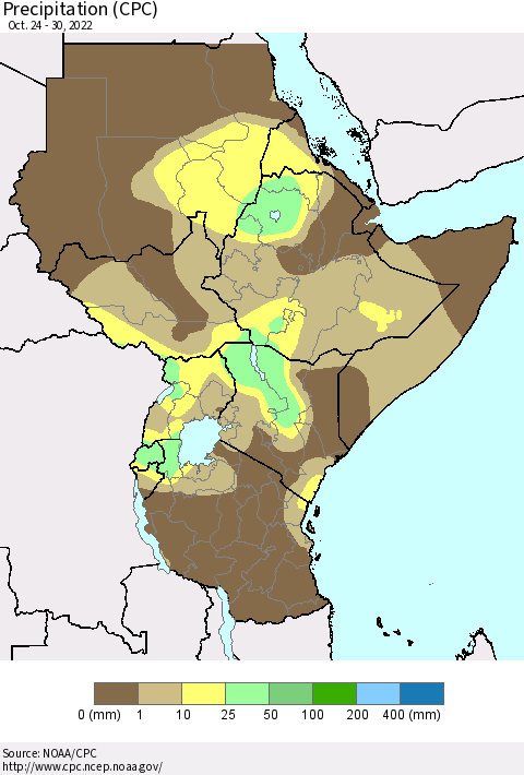 Eastern Africa Precipitation (CPC) Thematic Map For 10/24/2022 - 10/30/2022