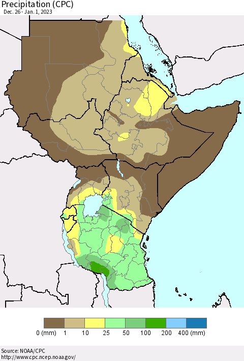 Eastern Africa Precipitation (CPC) Thematic Map For 12/26/2022 - 1/1/2023