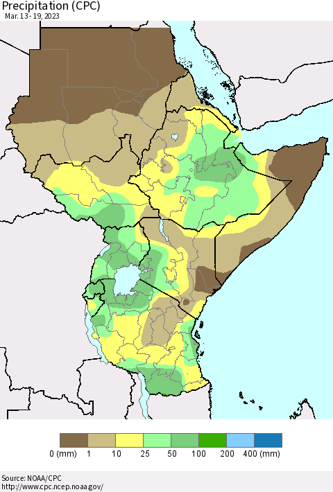 Eastern Africa Precipitation (CPC) Thematic Map For 3/13/2023 - 3/19/2023