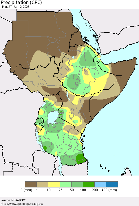 Eastern Africa Precipitation (CPC) Thematic Map For 3/27/2023 - 4/2/2023