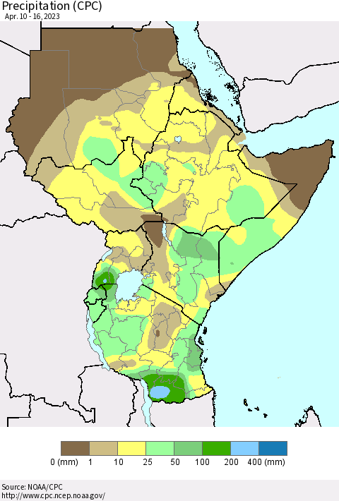 Eastern Africa Precipitation (CPC) Thematic Map For 4/10/2023 - 4/16/2023