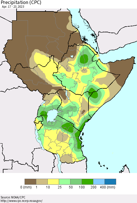 Eastern Africa Precipitation (CPC) Thematic Map For 4/17/2023 - 4/23/2023
