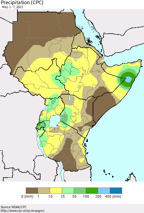 Eastern Africa Precipitation (CPC) Thematic Map For 5/1/2023 - 5/7/2023