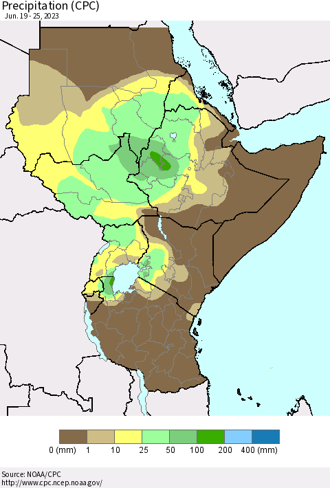 Eastern Africa Precipitation (CPC) Thematic Map For 6/19/2023 - 6/25/2023