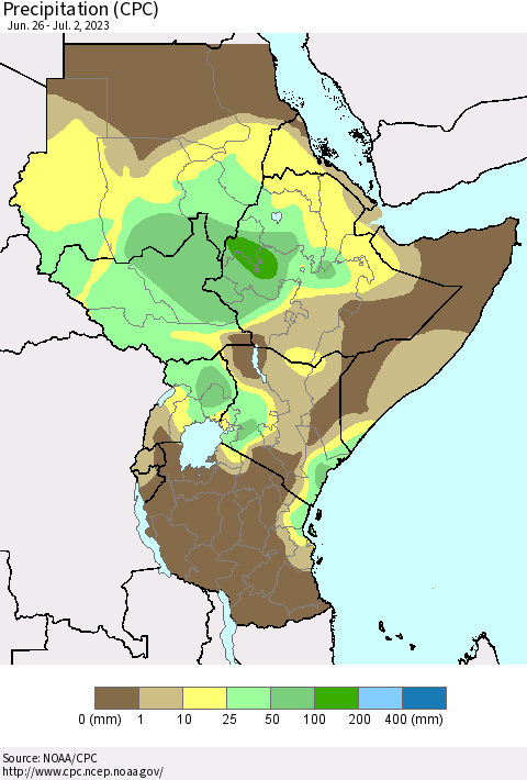 Eastern Africa Precipitation (CPC) Thematic Map For 6/26/2023 - 7/2/2023