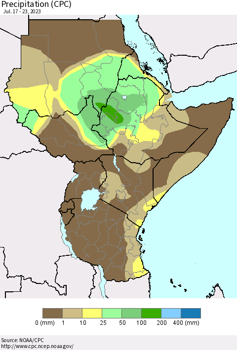 Eastern Africa Precipitation (CPC) Thematic Map For 7/17/2023 - 7/23/2023