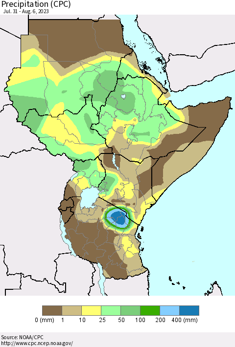 Eastern Africa Precipitation (CPC) Thematic Map For 7/31/2023 - 8/6/2023