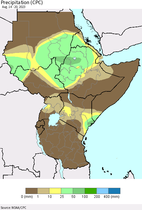 Eastern Africa Precipitation (CPC) Thematic Map For 8/14/2023 - 8/20/2023