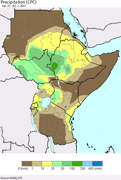 Eastern Africa Precipitation (CPC) Thematic Map For 9/25/2023 - 10/1/2023