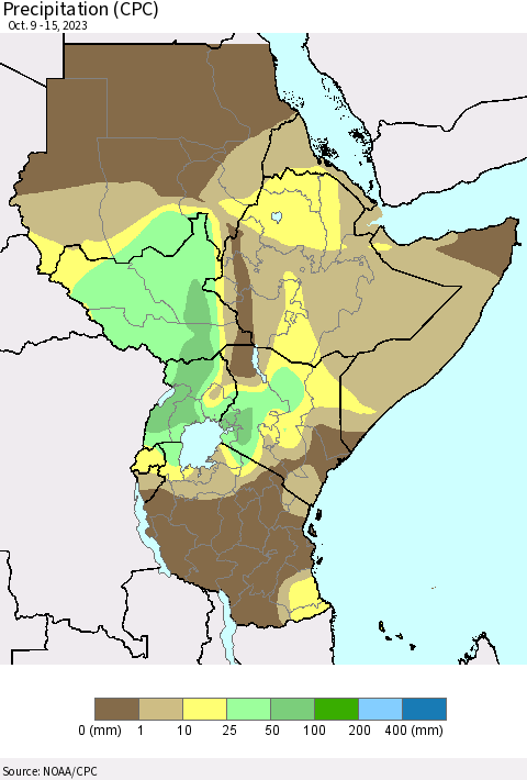 Eastern Africa Precipitation (CPC) Thematic Map For 10/9/2023 - 10/15/2023